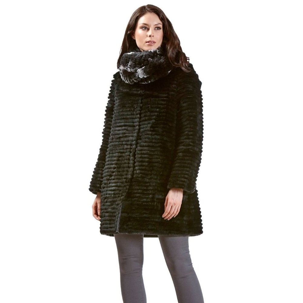 New REX Fur and Down Reversible Jacket XL Black